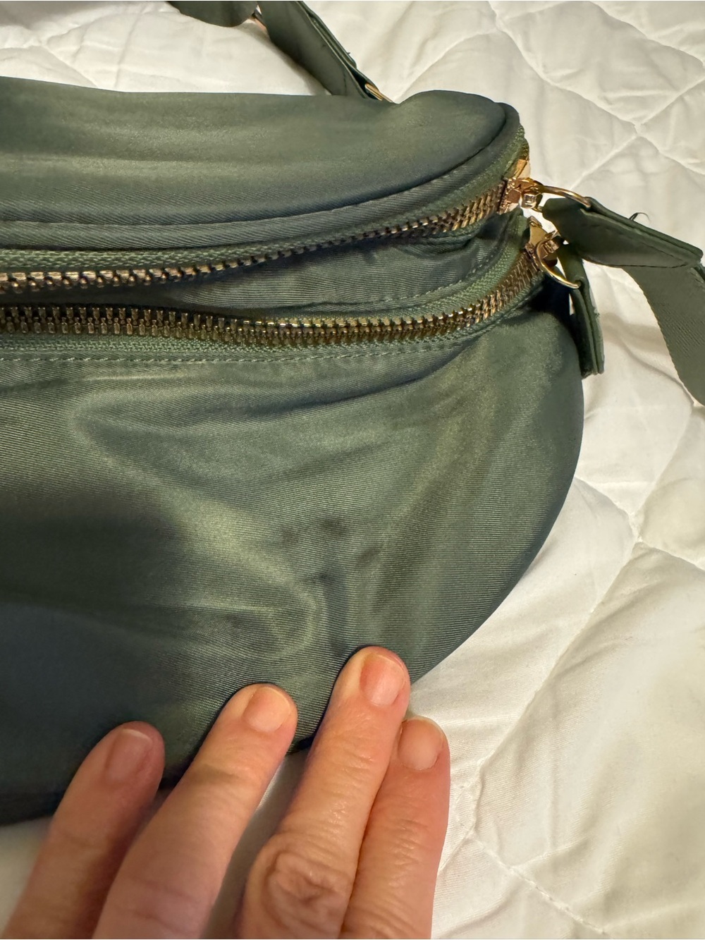 Olive Green Nylon Crossbody Belt Bag Gold Hardware - Picture 3 of 3